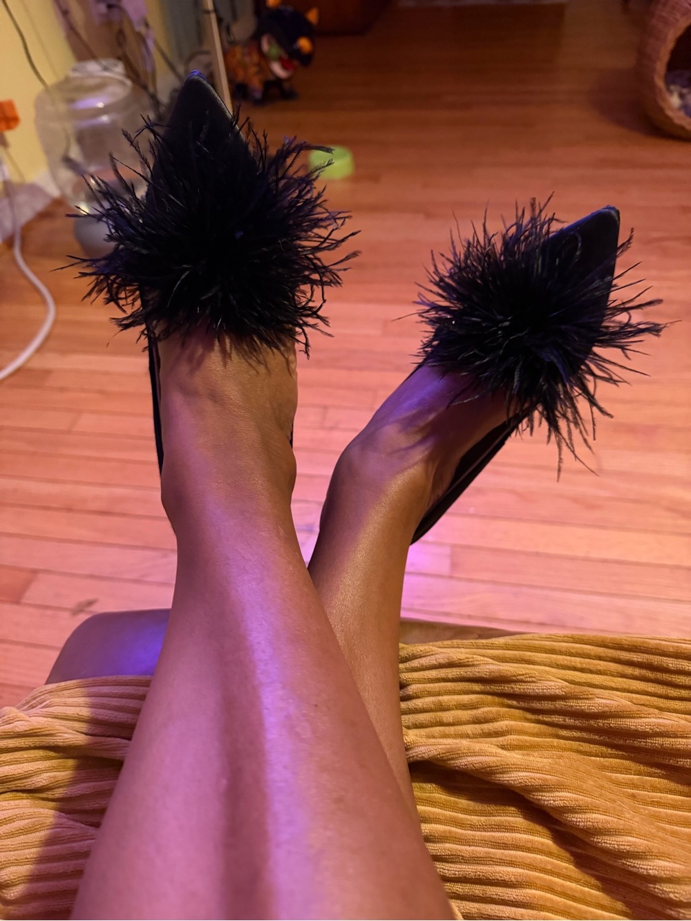 Sam Edelman Black Feather Pointed Toe high heels
